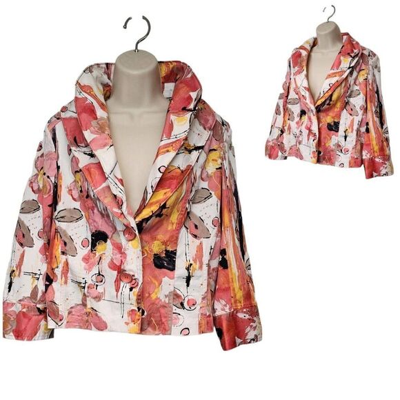 Erin London Women Size 8 Floral Multicolor Notch Lapel 3/4 Sleeve Stretch Blazer - Picture 2 of 11